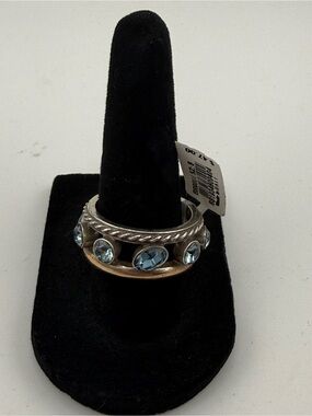 Brighton Blue Crystal Stacked Ring Sz 8 Silver Gold Tone Statement Chic